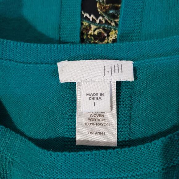 J. Jill Button Back Paisley Hem Tunic Sweater Womens Size L Green Pullover - Picture 7 of 10